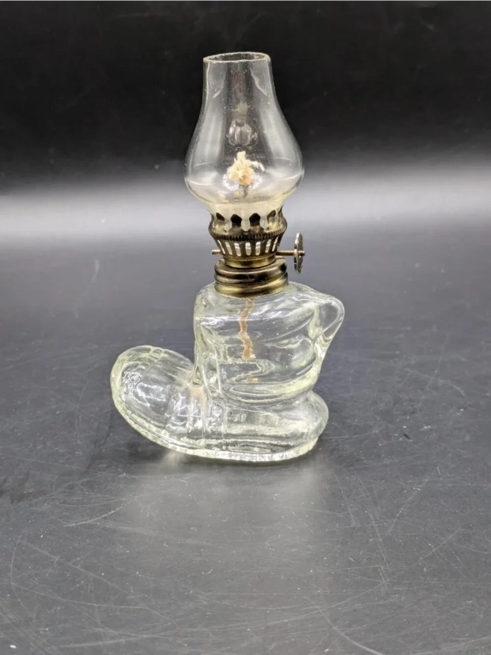Vintage Mini Oil Lamp Lantern Boot Shaped Clear Glass Made in Hong Kong 5